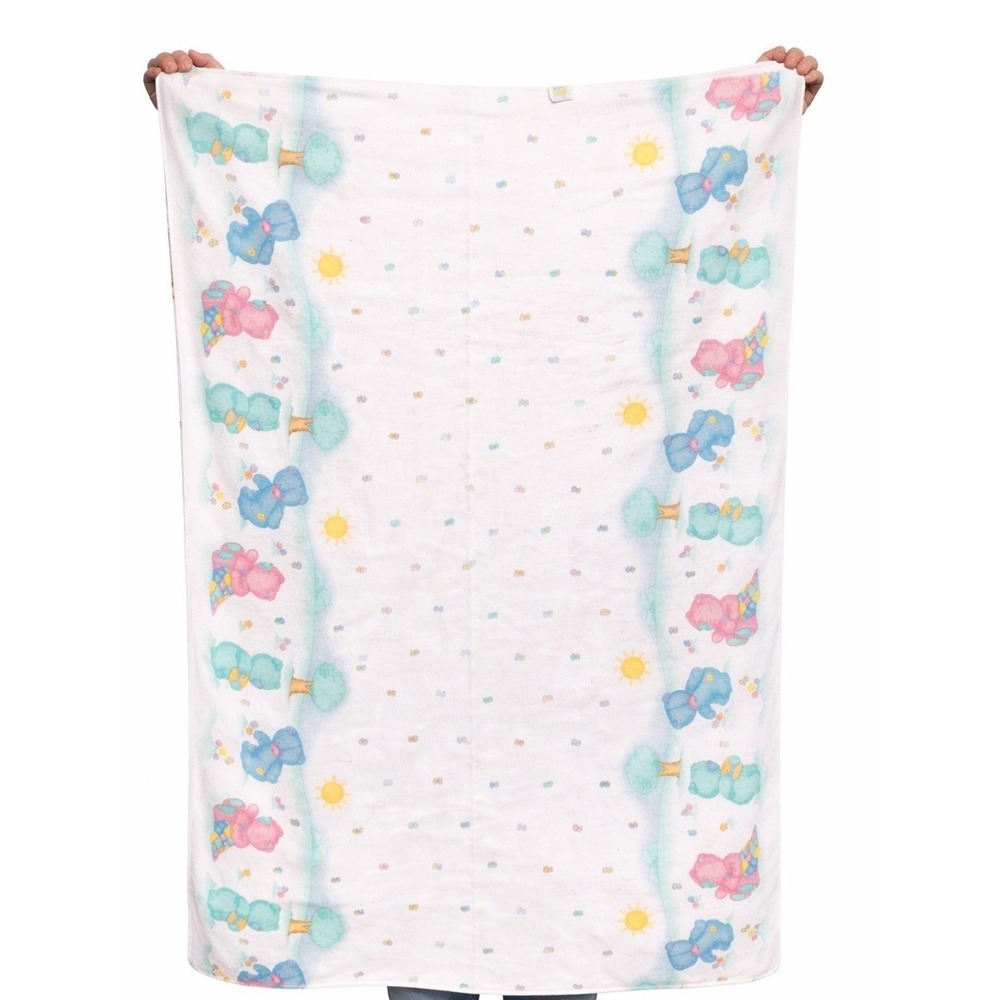 90's VintageCarters Baby Cotton Receiving Blanket Teddy Bear Pastel Trees Sun